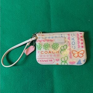 COACH White Multicolor Floral & Butterfly Wristlet